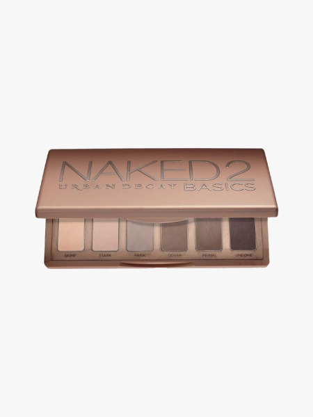 Urban Decay Naked 2 Basics Mini Eyeshadow Palette in branded component on a light gray background